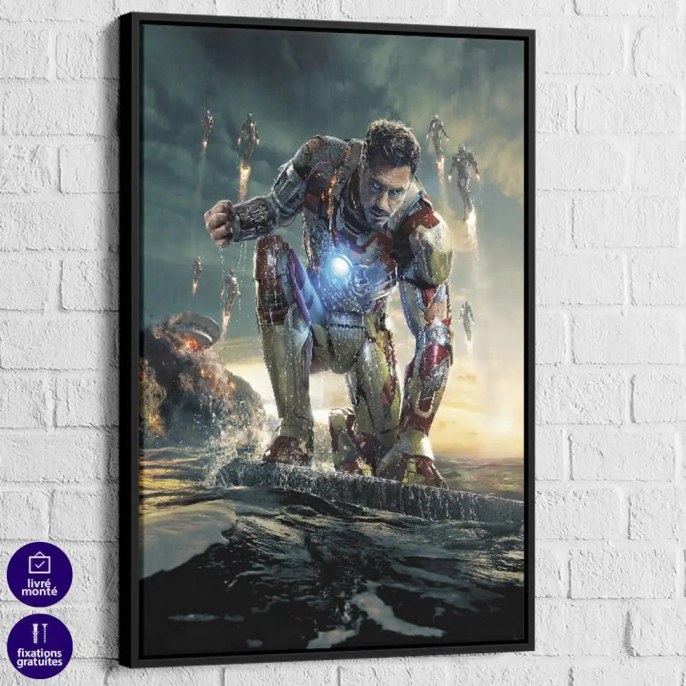 Tableau Iron Man Cœur de Titane 40x60cm / Cadre Noir Tableau Marvel