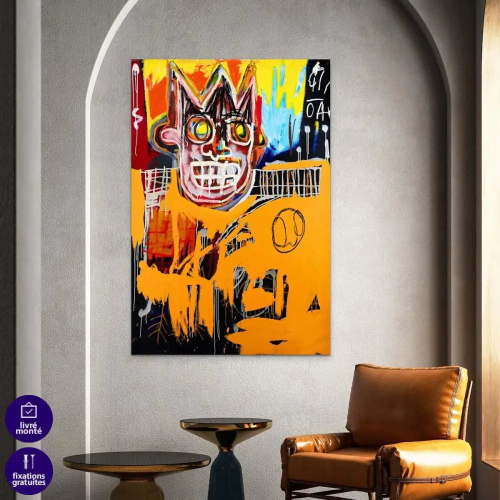 Tableau Jean Michel Basquiat Orange Sports Figure - Montableaudeco