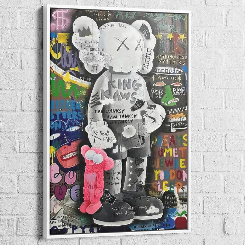 tableau kaws king of pop art avec cadre blanc