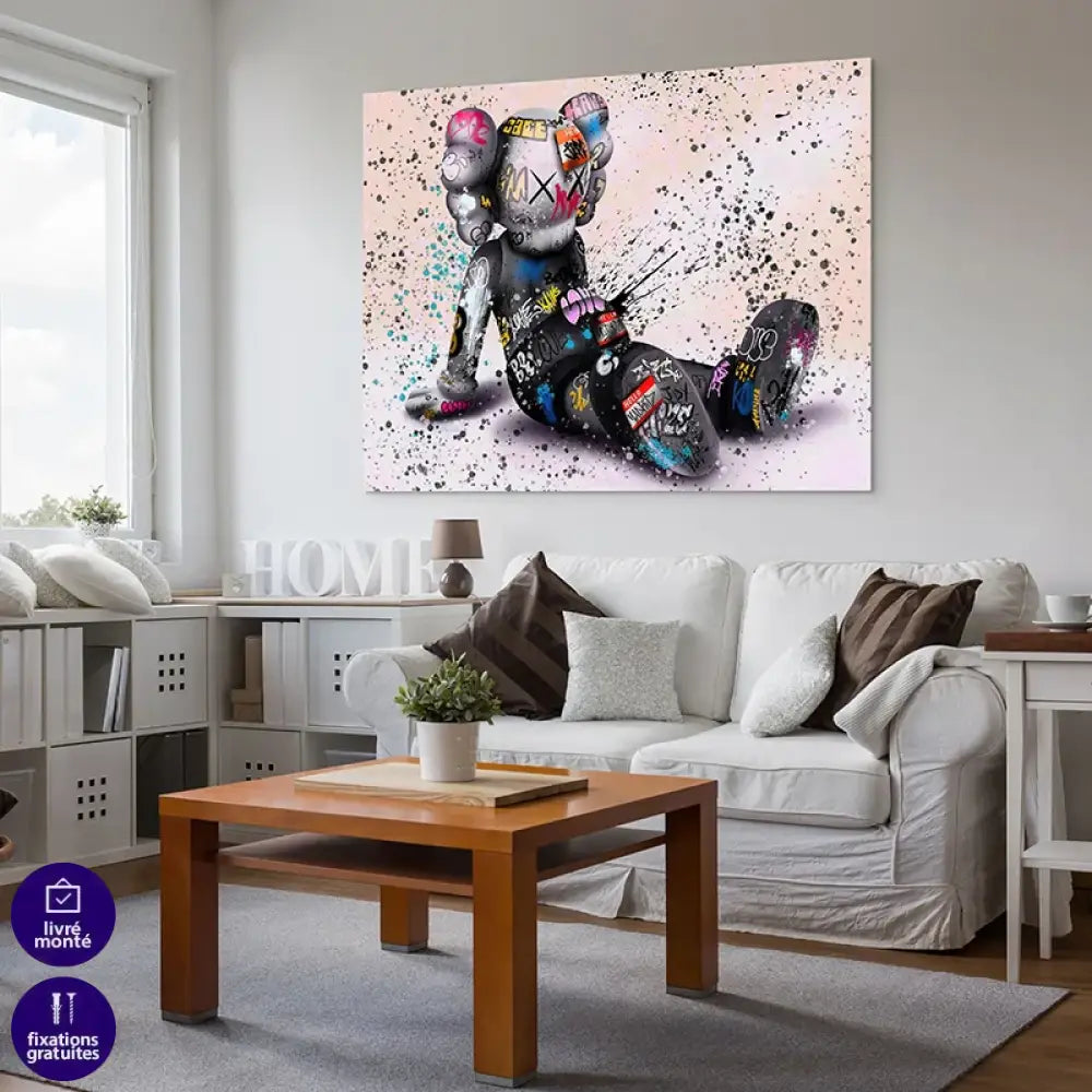 décoration murale street art personnage pop assis éclats de peinture