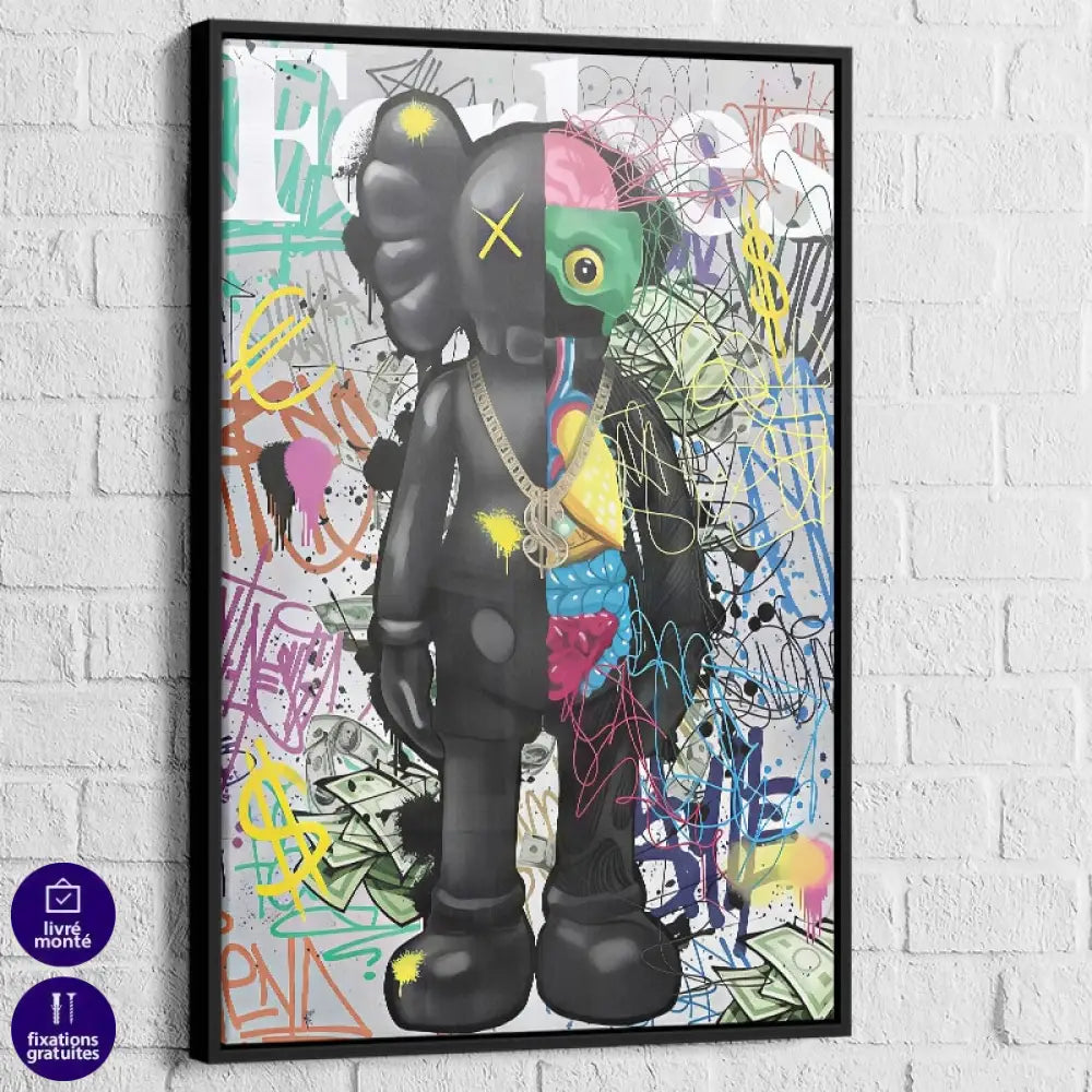 Tableau Kaws – Pop Culture Graffiti avec cadre blanc, finition design