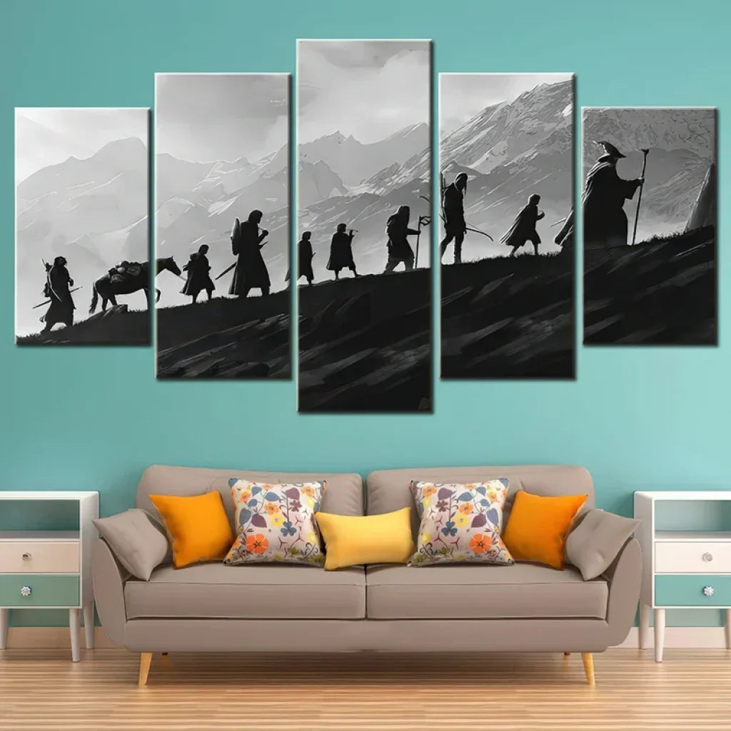 tableau le seigneur des anneaux la communauté de l’anneau 5 parties panoramique