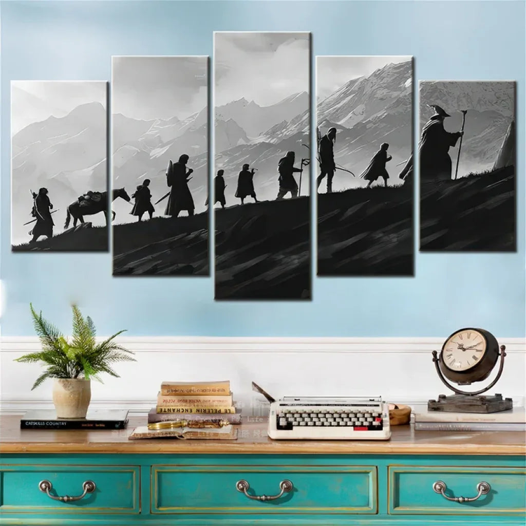 tableau fantasy la communauté de l’anneau format 5 panneaux pour salon