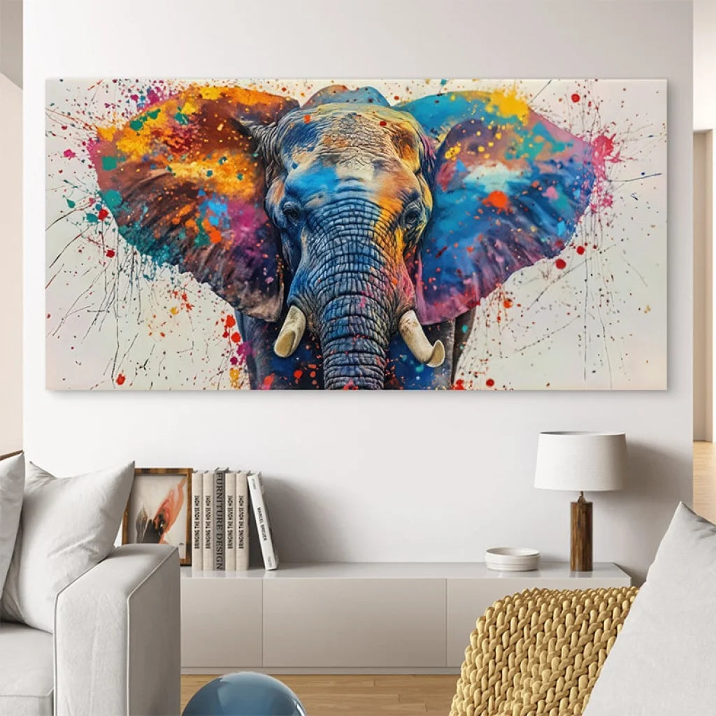 Visuel artistique d’éléphant pop art avec effet peinture éclaboussée