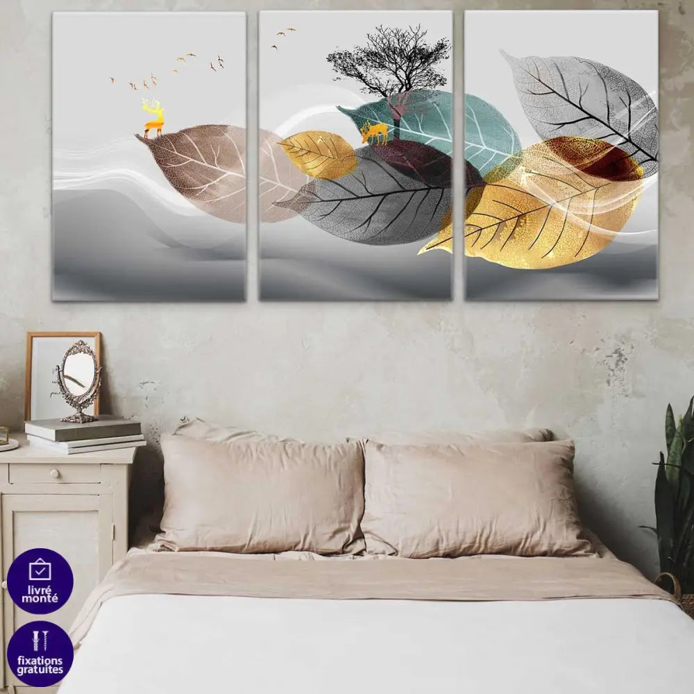 Tableau Les Feuilles 3 Parties - Montableaudeco