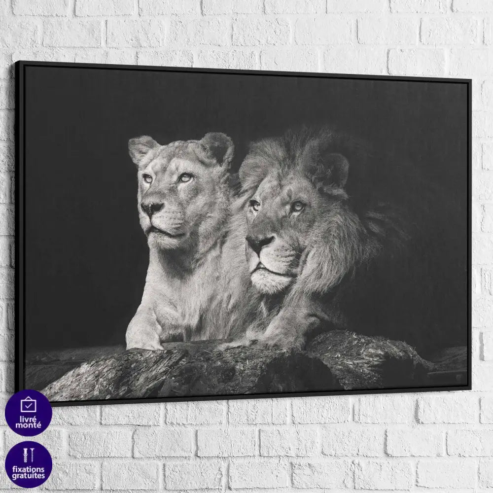 Tableau Lion et Lionne Noir et Blanc - Montableaudeco