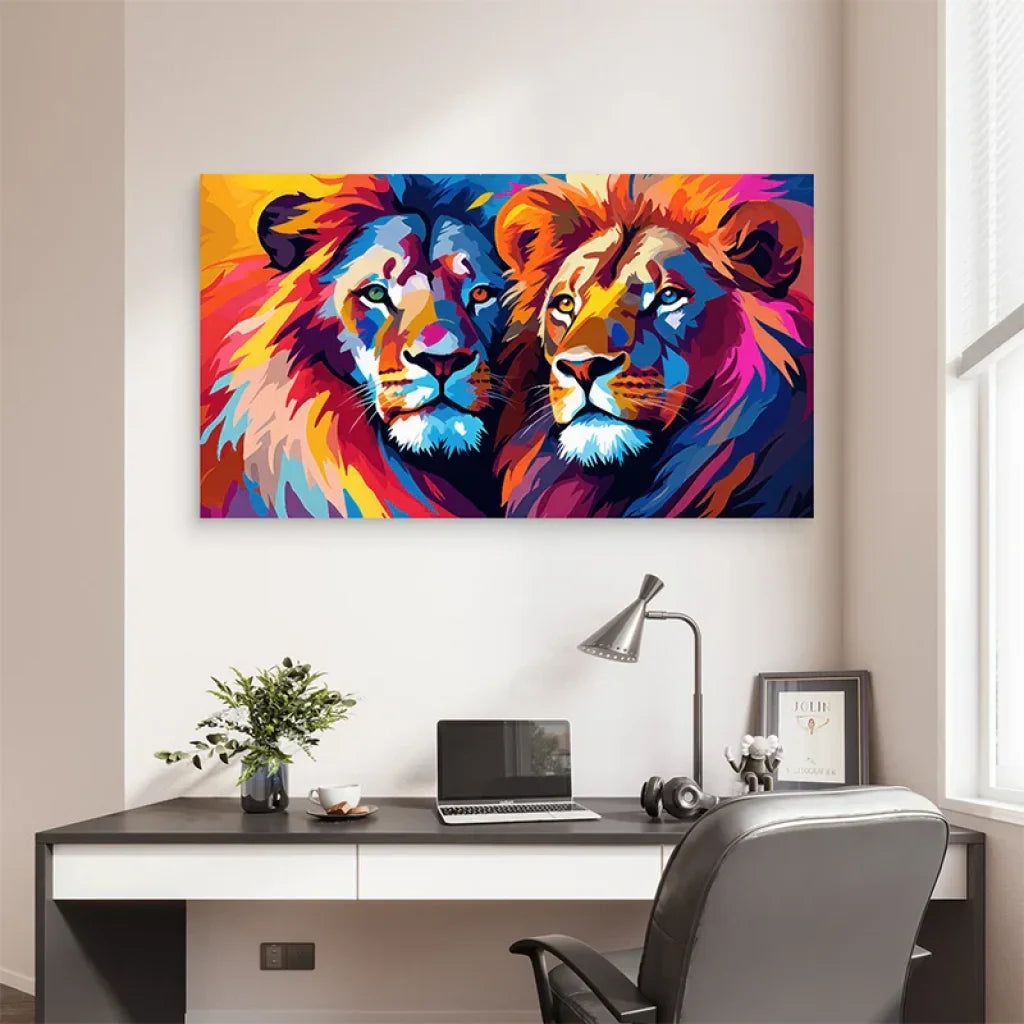 Tableau lion style graphique avec couleurs vives