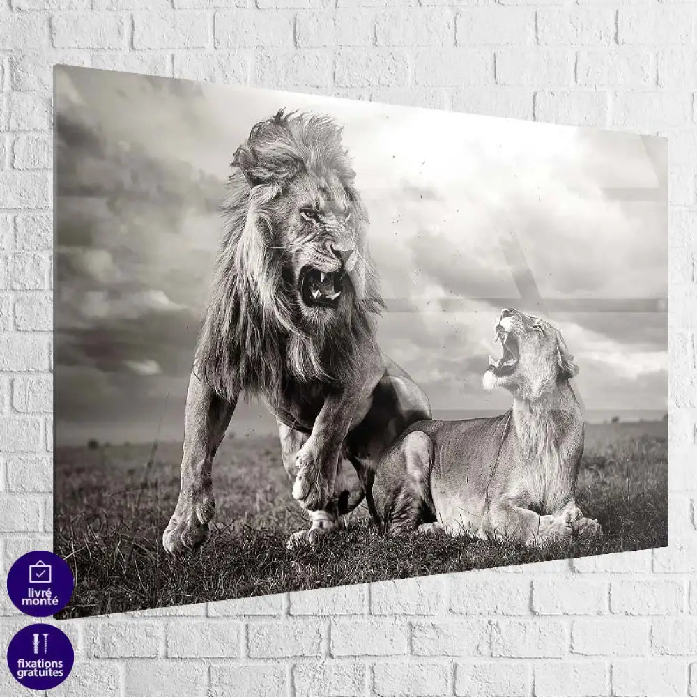 Tableau Lion La Confrontation pour déco de salon sauvage