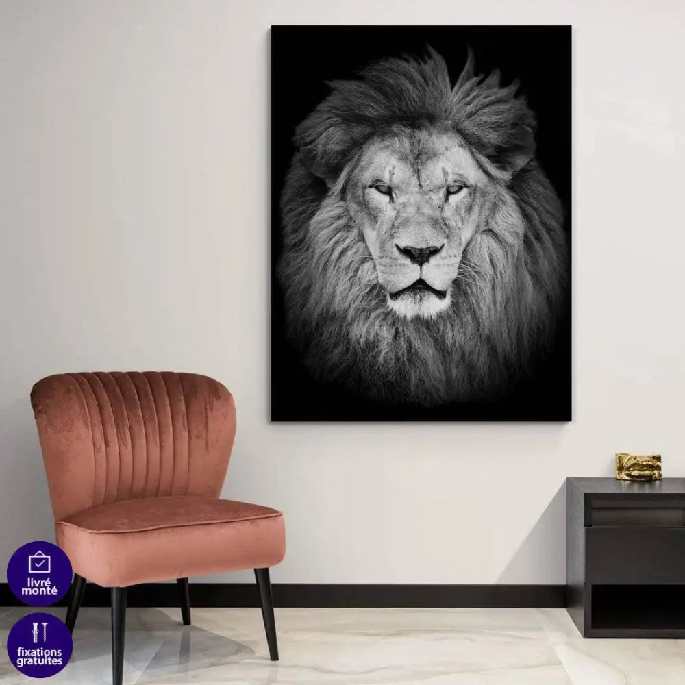 Tableau Lion Noir et Blanc - Montableaudeco