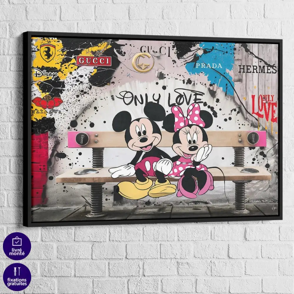 Tableau Luxe Mickey et Minnie Love Fashion 40x60cm / Cadre Noir Tableau Luxe