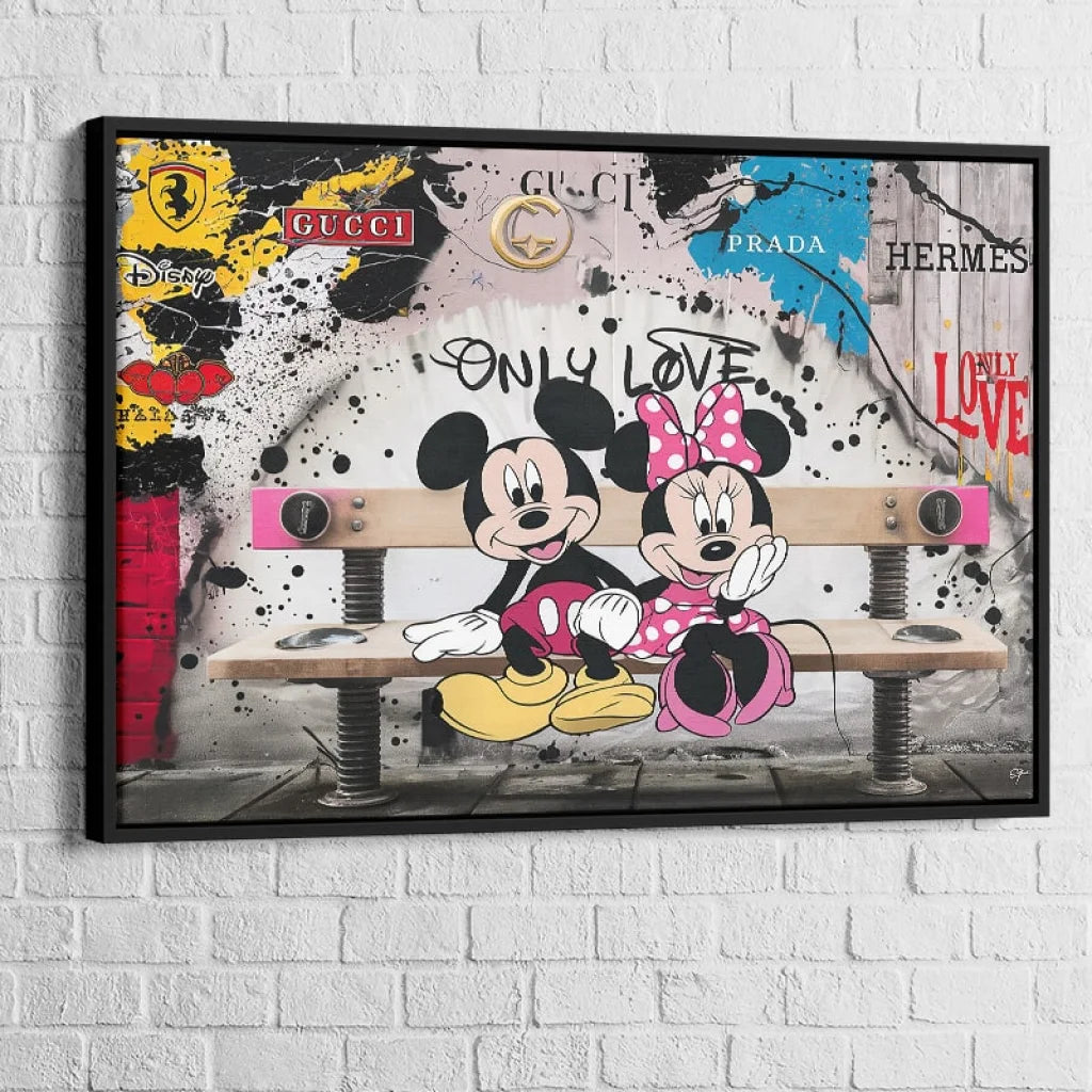 Tableau Luxe Mickey et Minnie Love Fashion 40x60cm / Cadre Noir Tableau Luxe