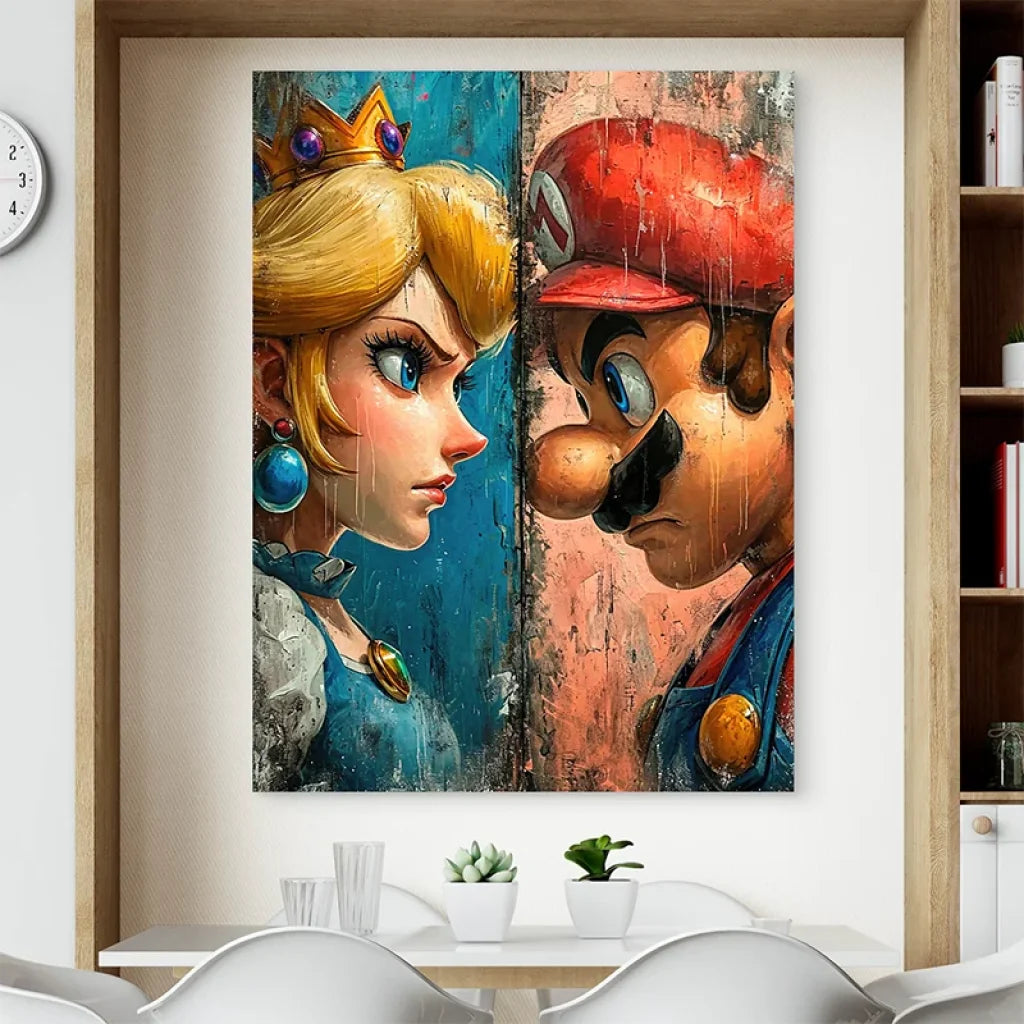 Tableau Mario et Peach face à face style street art