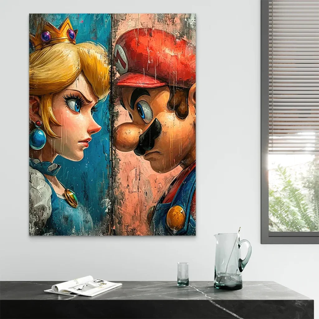 Toile artistique Mario Peach confrontation intense