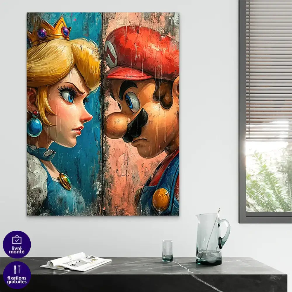 Toile artistique Mario Peach confrontation intense