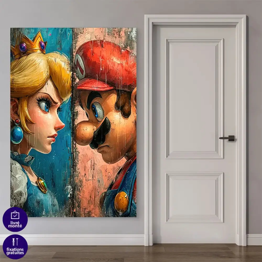 Portrait mural Mario vs Peach version moderne