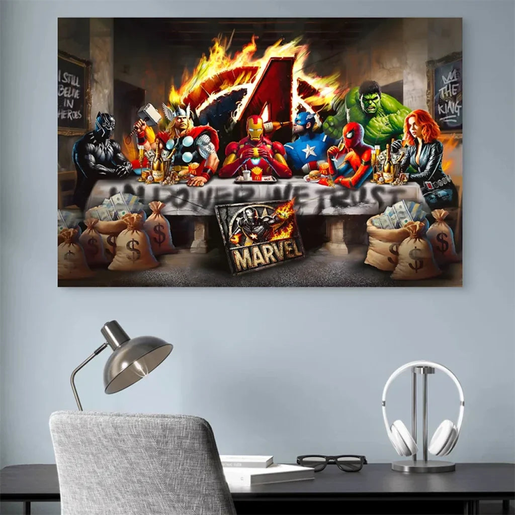 Tableau Marvel Urban Legend avec Avengers en festin satirique