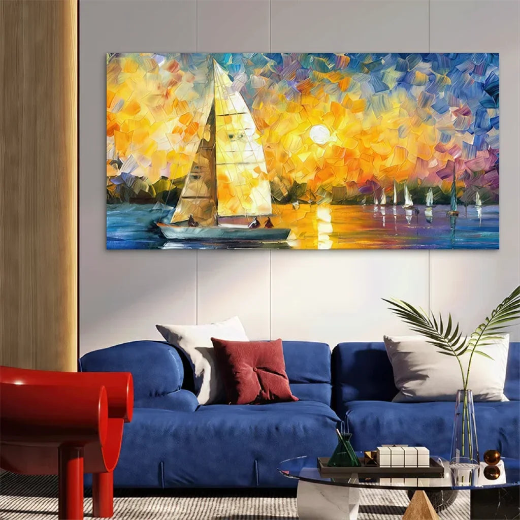 Décoration murale style marin avec bateaux au crépuscule