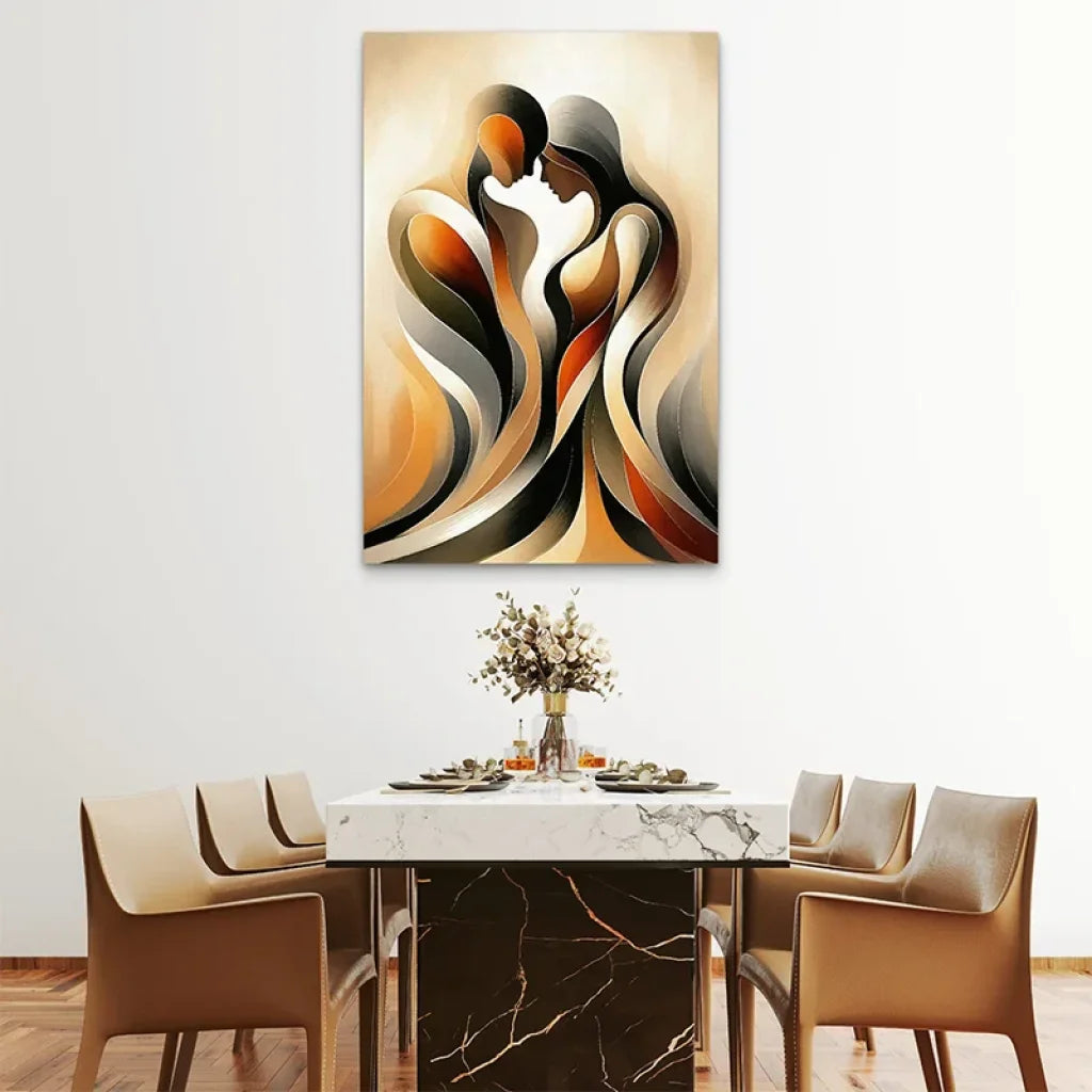 Tableau couple fusion abstraite - design mural émotionnel et artistique