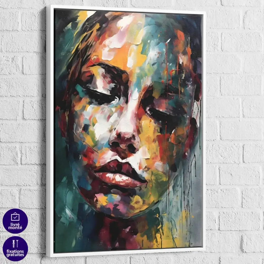 Tableau Moderne Visage en Fusion 40x60cm / Cadre Blanc Tableau Moderne