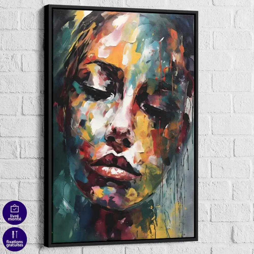 Tableau Moderne Visage en Fusion 40x60cm / Cadre Noir Tableau Moderne