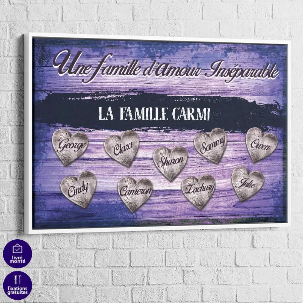 Tableau Personnalisé Famille D'Amour Bleu Cadre blanc