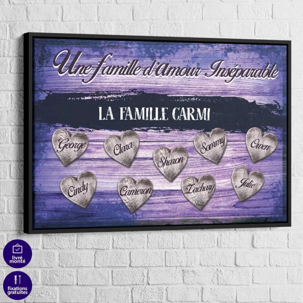 Tableau Personnalisé Famille D'Amour Bleu Cadre noir