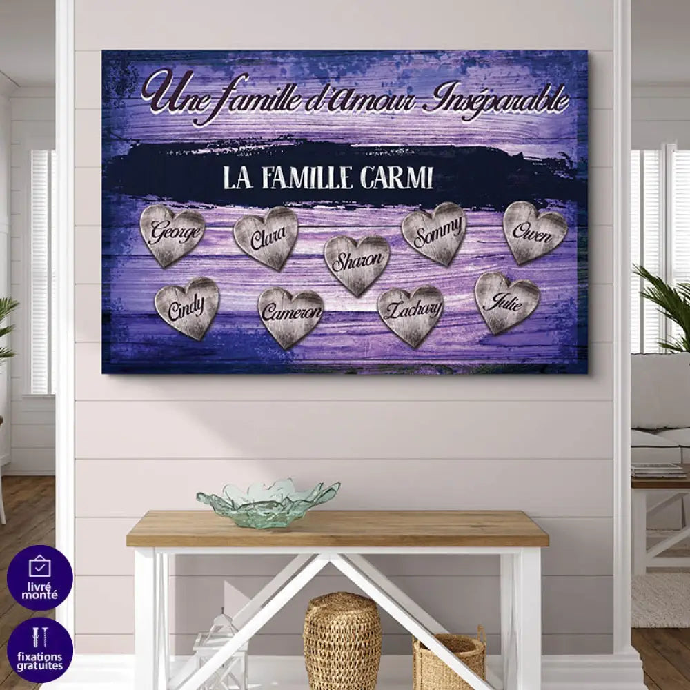 Tableau Personnalisé Famille D'Amour Bleu