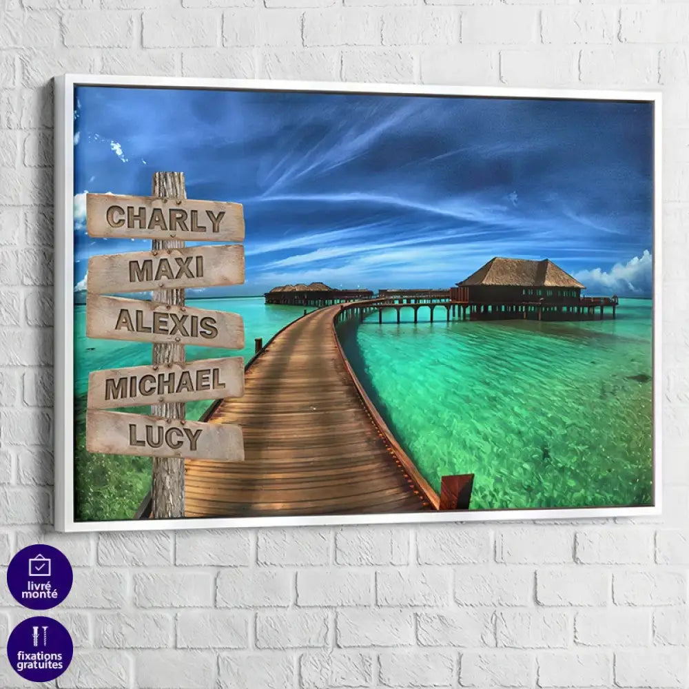 Tableau Personnalisé Prénoms Chemin de Vie 40x60cm / Cadre blanc Toile Imprimée