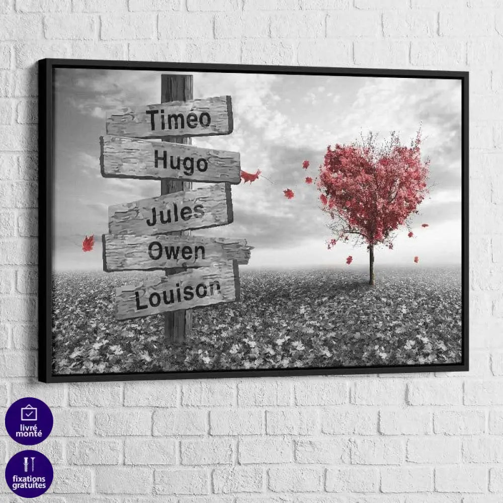 Tableau Personnalisé Prénoms Cœur Rouge - Montableaudeco