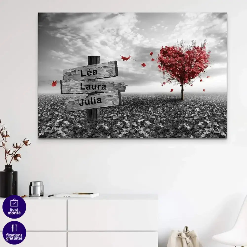 Tableau Personnalisé Prénoms Cœur Rouge - Montableaudeco
