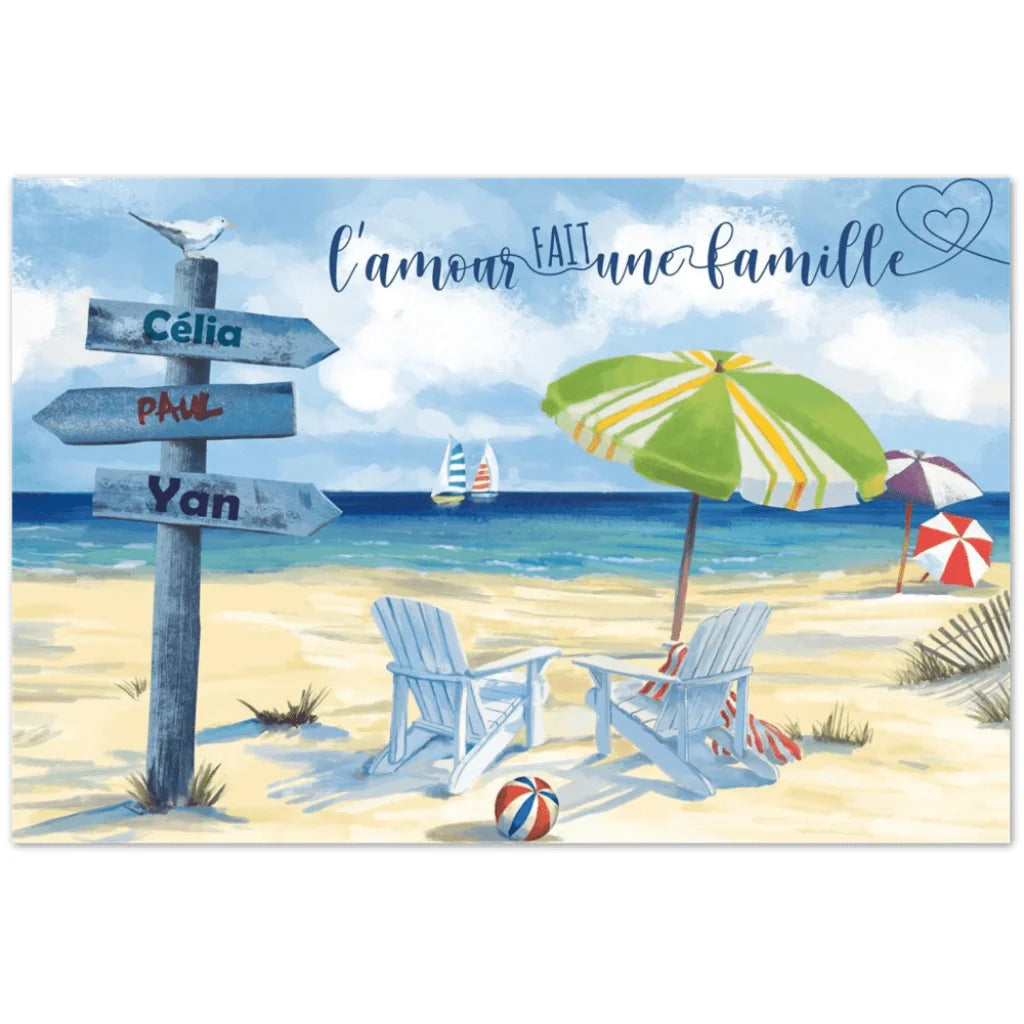 Tableau Personnalisé Prénoms Famille Plage - Montableaudeco