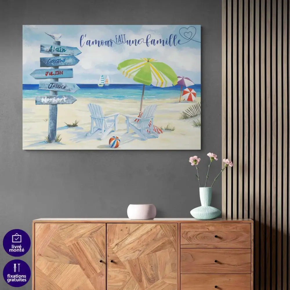 Tableau Personnalisé Prénoms Famille Plage - Montableaudeco