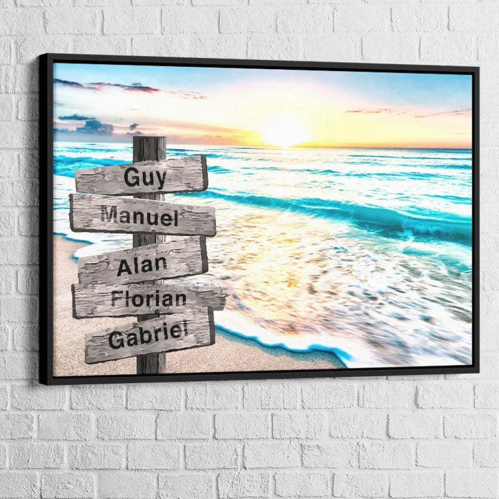 Tableau Personnalisé Prénoms La Mer 40x60cm / Couleur / Cadre Noir Toile Imprimée