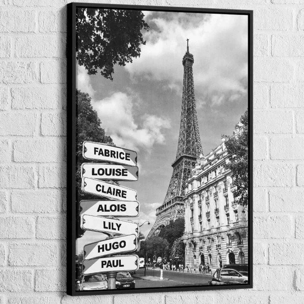 Tableau Personnalisé Prénoms Paris Noir et Blanc - Montableaudeco