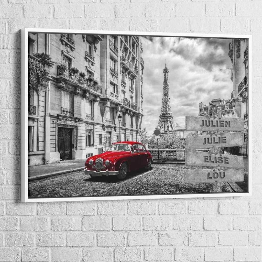 Tableau Personnalisé Prénoms Paris Rouge 40x60cm / Cadre blanc Toile Imprimée