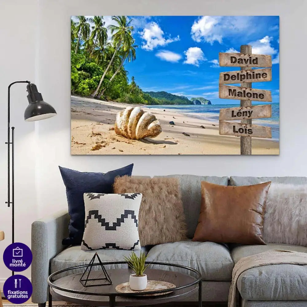 Tableau Personnalisé Prénoms Plage Coquillage - Montableaudeco