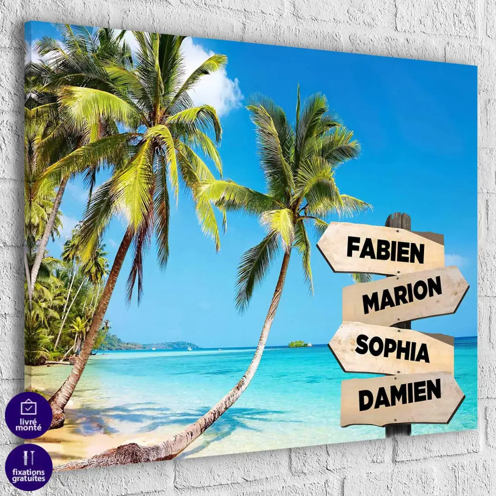 Tableau Personnalisé Prénoms Plage et Cocotiers - Montableaudeco