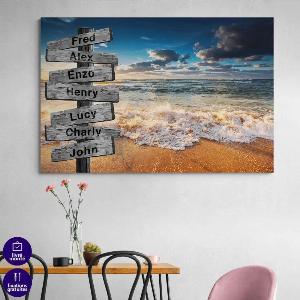 Tableau Personnalisé Prénoms Plage et Mer - Montableaudeco