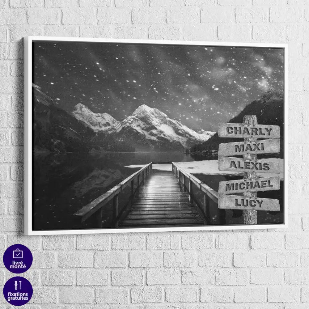Tableau Personnalisé Prénoms Ponton Lac Neige - Montableaudeco