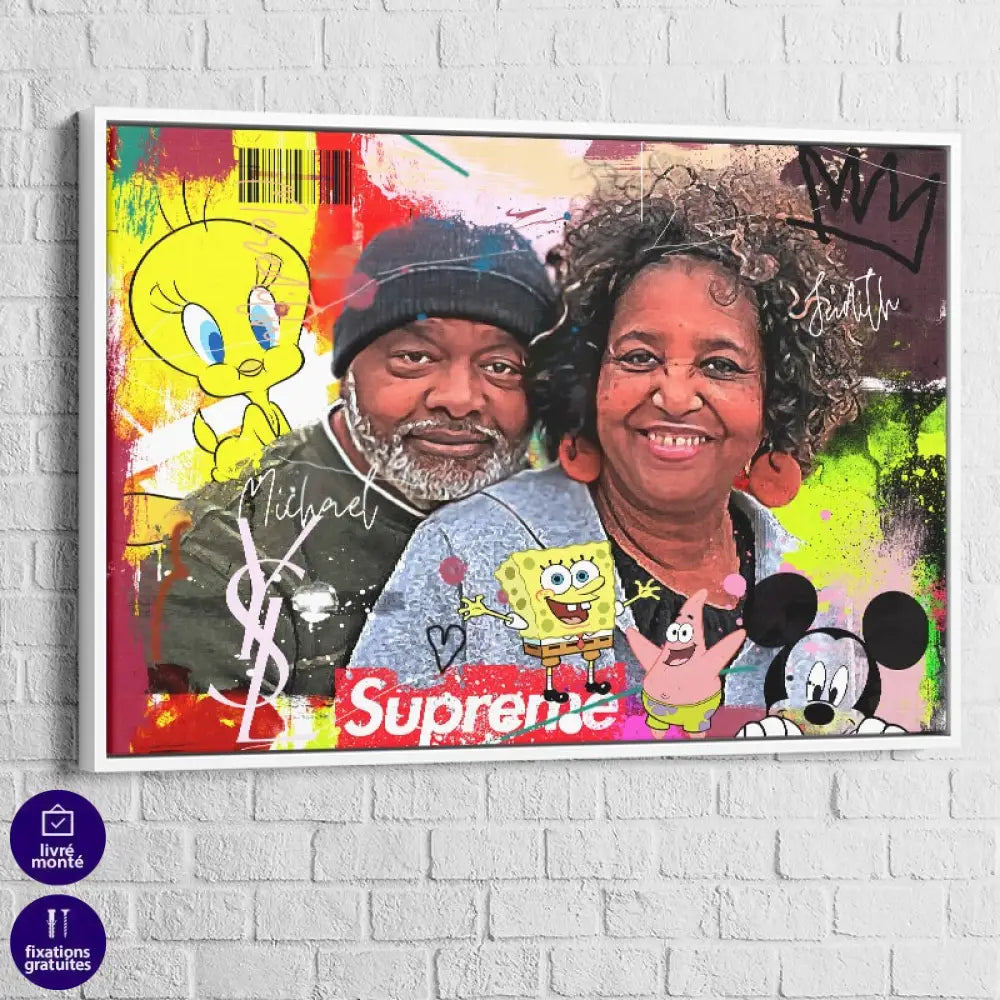 Tableau Personnalisé Street Art Pop 40x60cm / Cadre blanc Toile Imprimée
