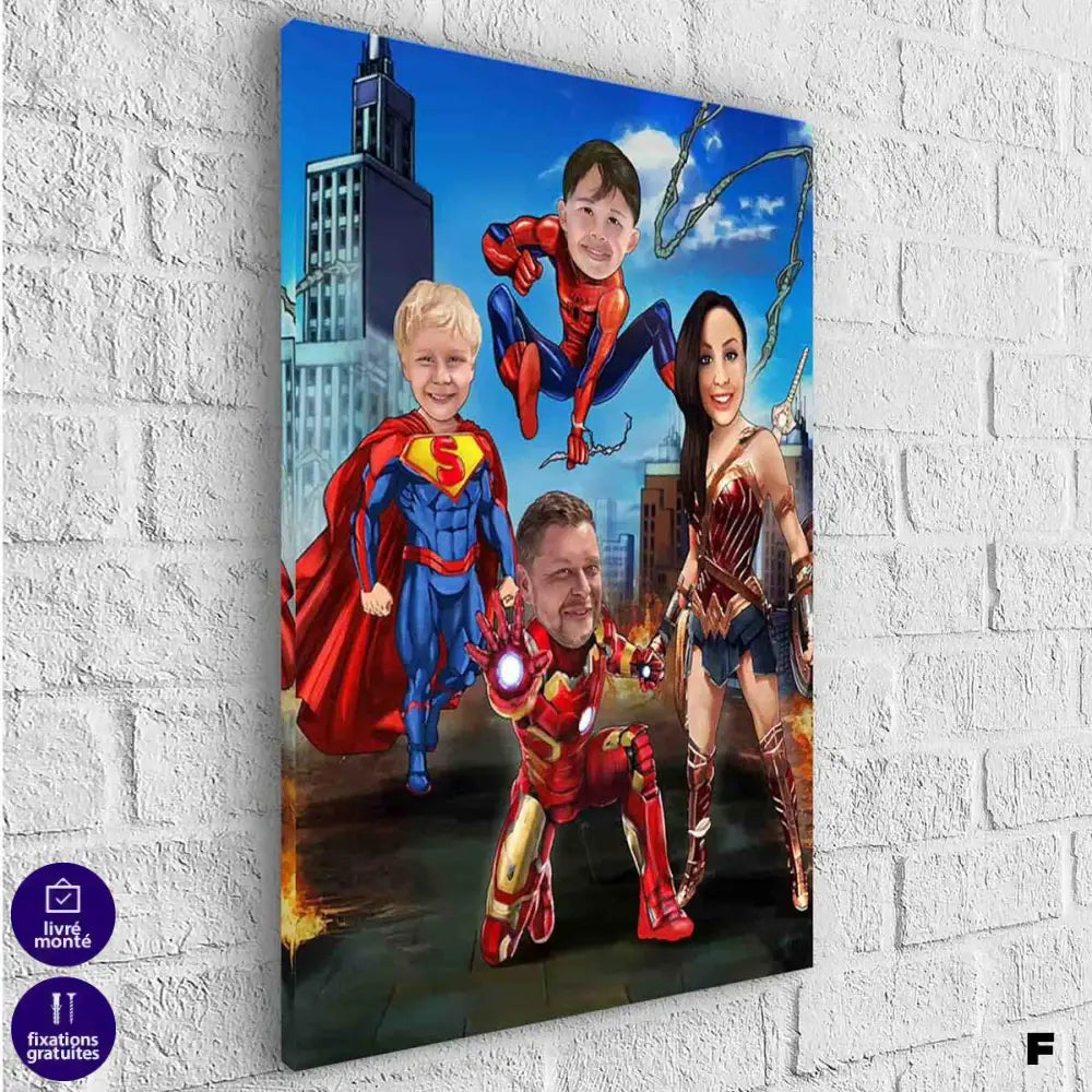 Tableau Personnalisé Super Héros Marvel Famille 4 personnages - Montableaudeco