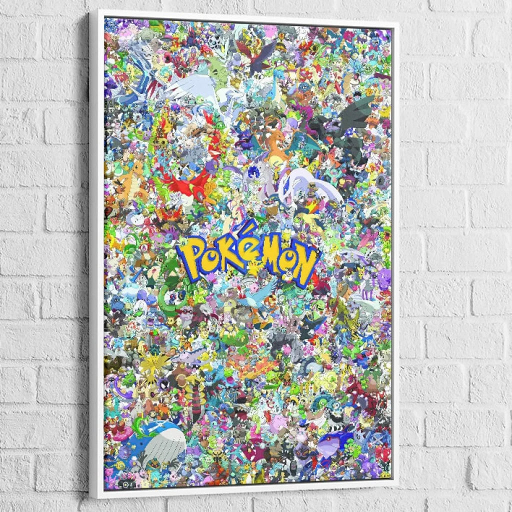 Tableau Pokémon Attrapez les tous 40x60cm / Cadre Blanc Tableau Dragon Ball