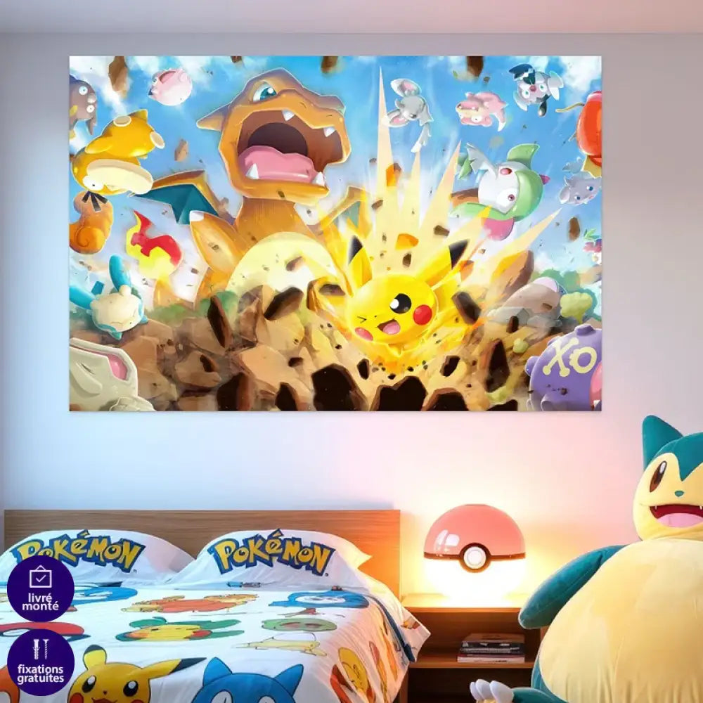 décoration murale gaming avec tableau pokémon moderne