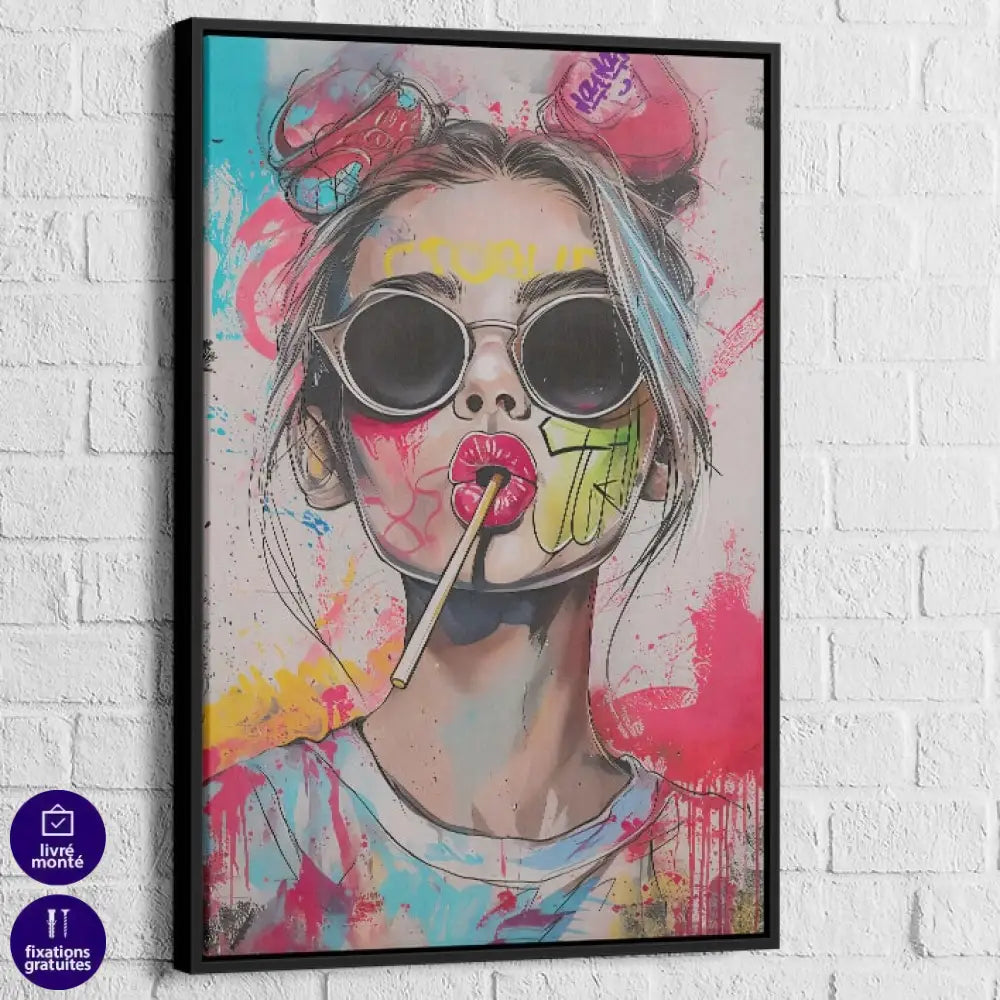 Décoration murale pop art jeune femme colorée