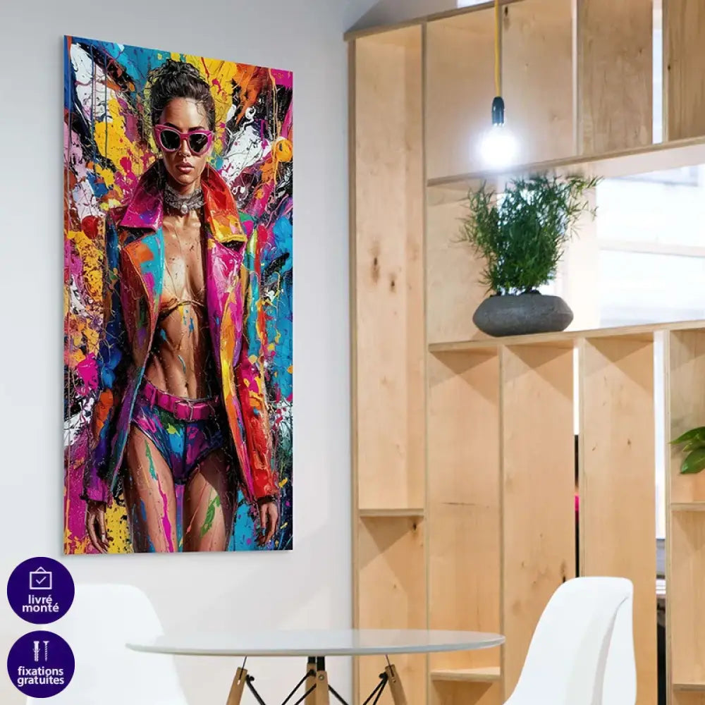 Tableau Pop Art – Femme Graffiti Couleurs Vives Tableau Pop Art