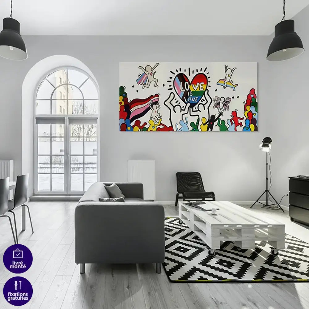 Tableau mural Love Is Love silhouettes colorées déco moderne