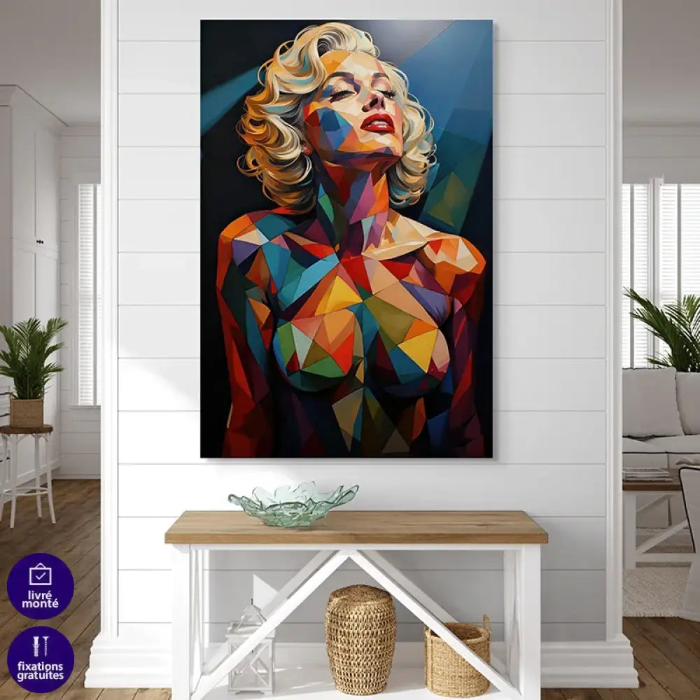 Tableau Moderne – Portrait Marilyn en Facettes Colorées