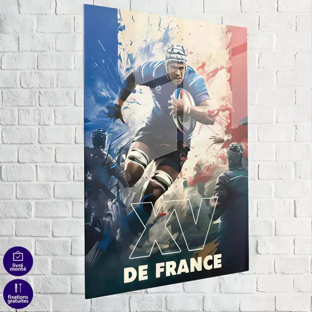 Finition plexiglas tableau rugby français avec effet brillant