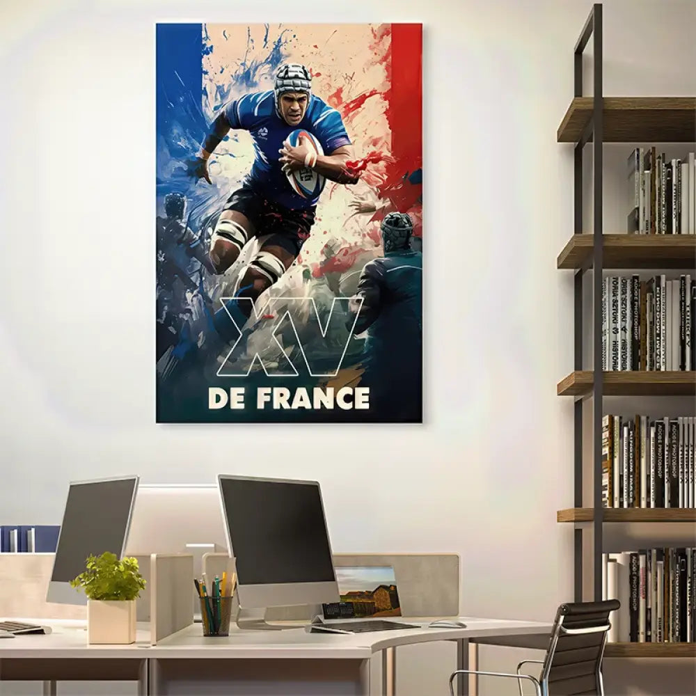 Tableau mural rugby XV de France en pleine action