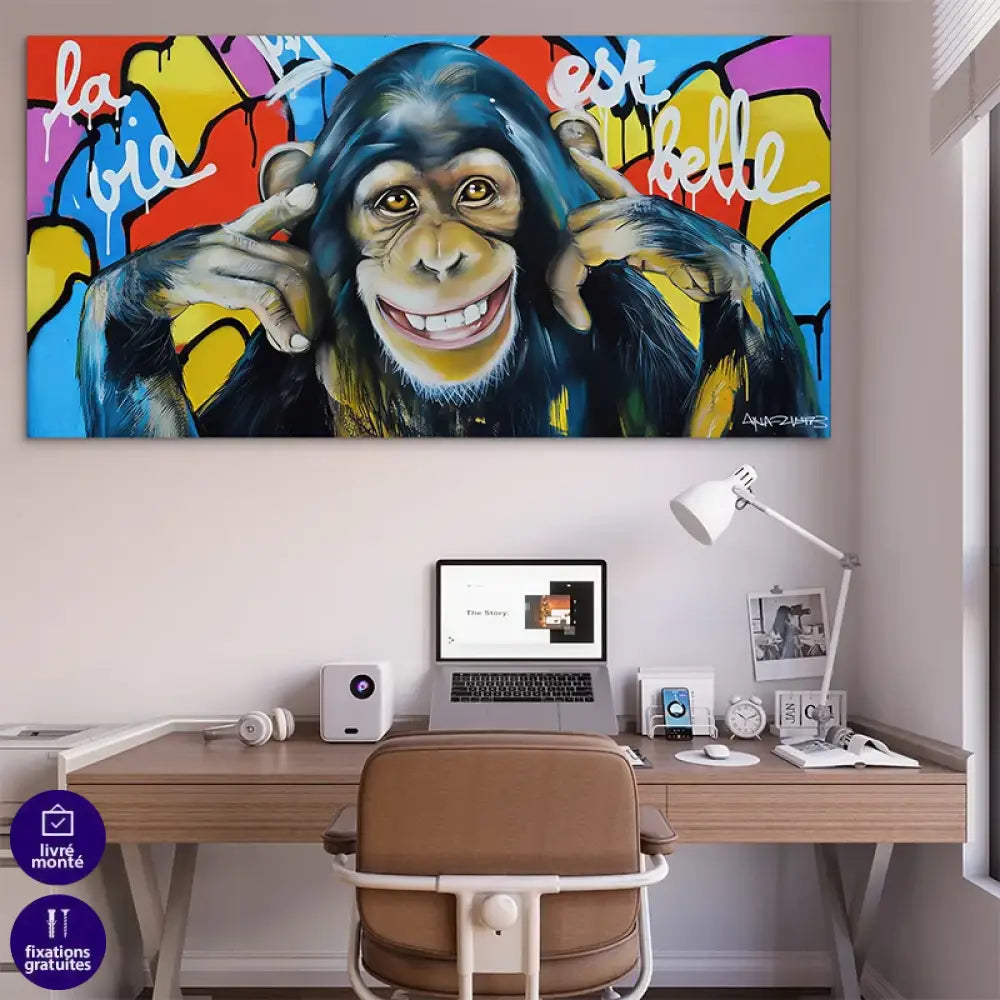 Singe rigolo street art sur tableau mural design